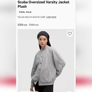 Lululwmon Scuba Oversized Varsity Jacket M/L NWT